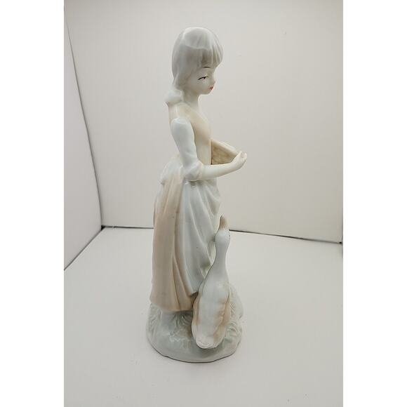 Vtg Porcelain Hand Painted Girl with Goose & Basket of Eggs Figurine 8" Tall - Picture 5 of 6